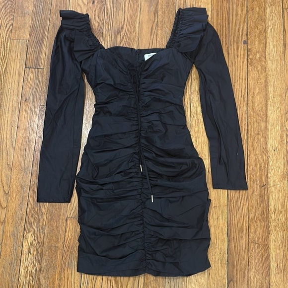 HOUSE OF CB London Floriana Black Stretch Frill mini Dress XS - Picture 3 of 5